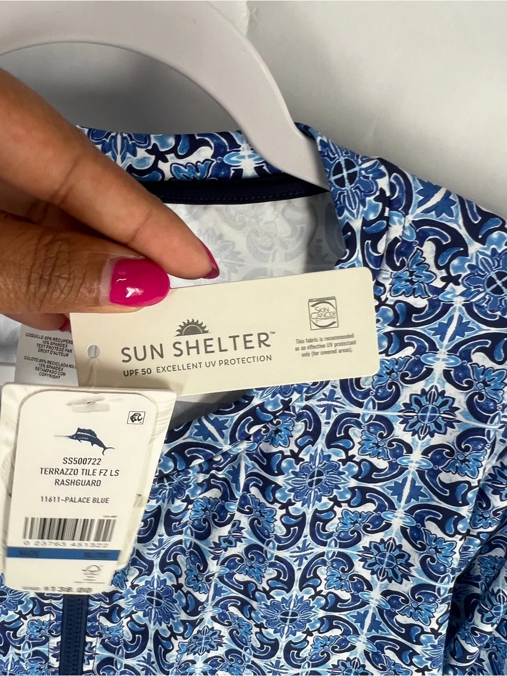 Tommy Bahama Terrazzo Tile Full Zip Rashguard XL Palace Blue NWT UPF 50